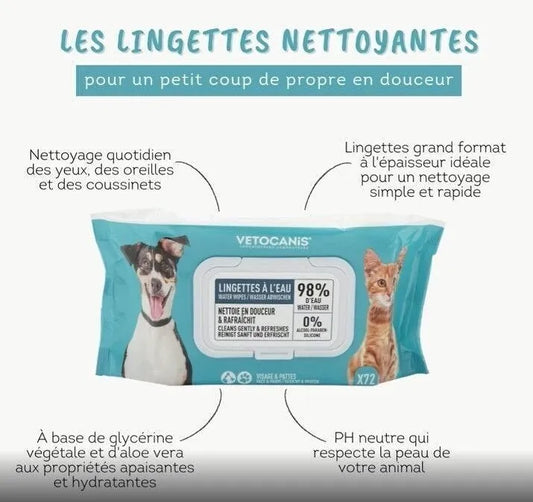 Lingettes Nettoyantes Grand Format X72 pour Chat et Chien
