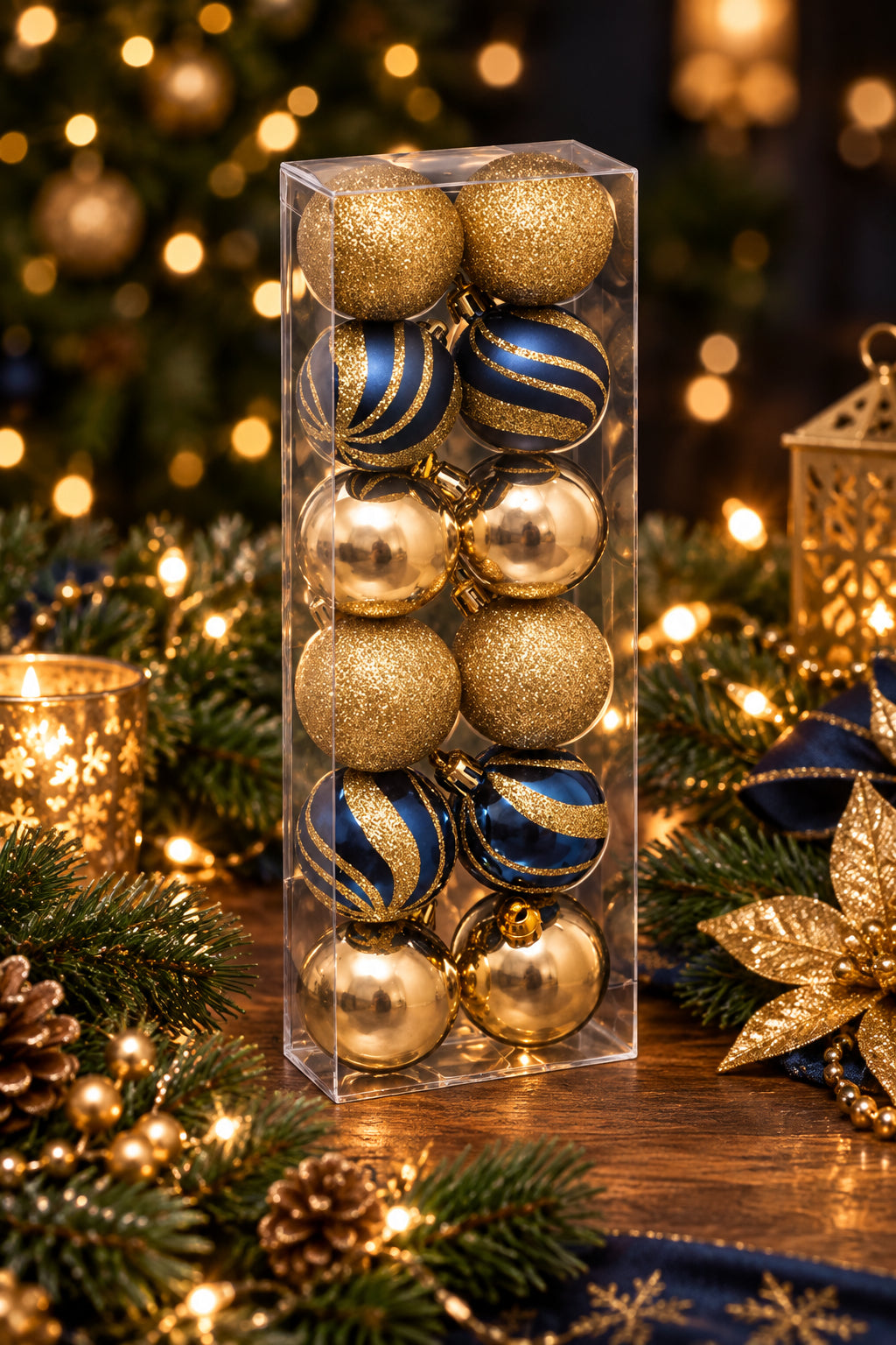 Boules de Noël 40 mm Bleu Or