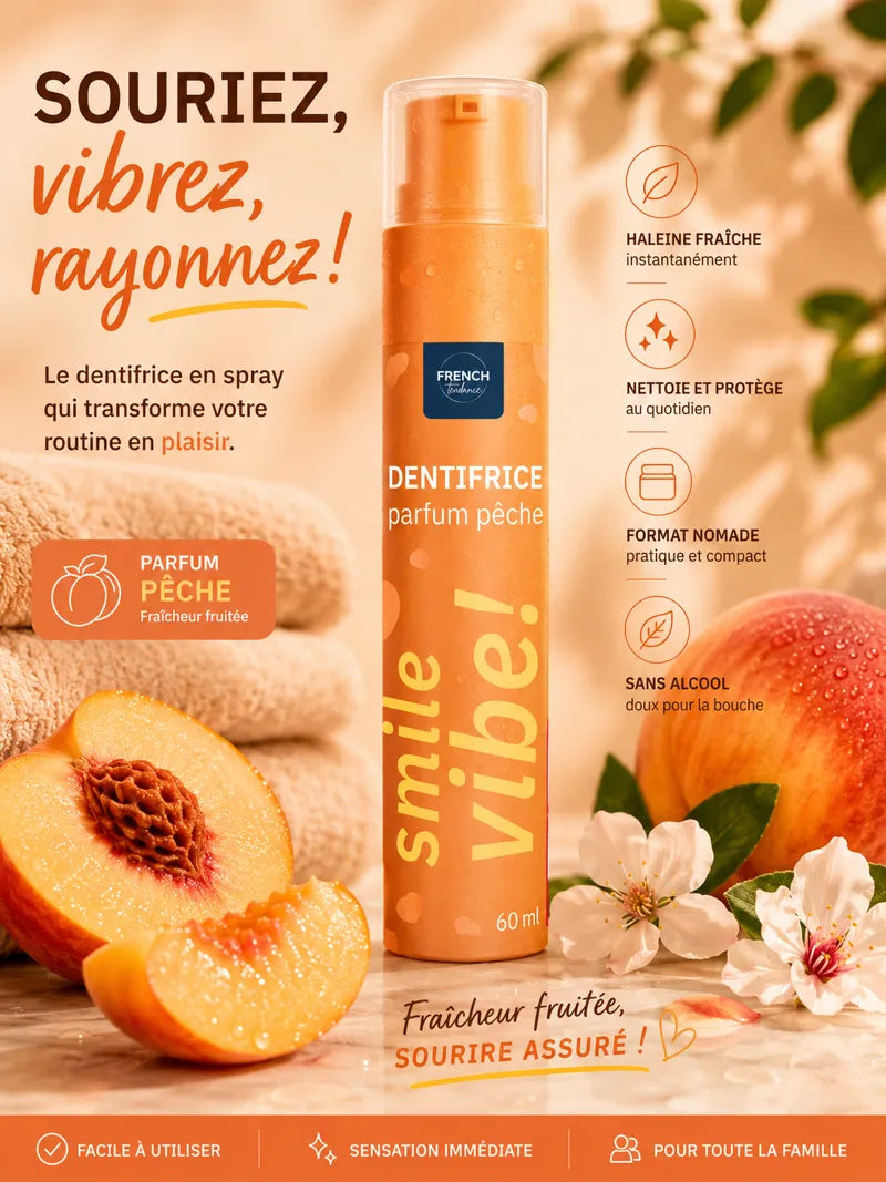 Dentifrice gourmand Smile Vibe! 60g en format pompe hygiénique pêche jaune