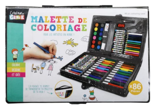 Mallette de coloriage - Crayons, feutres, peinture, craies, ciseaux - 86 pièces