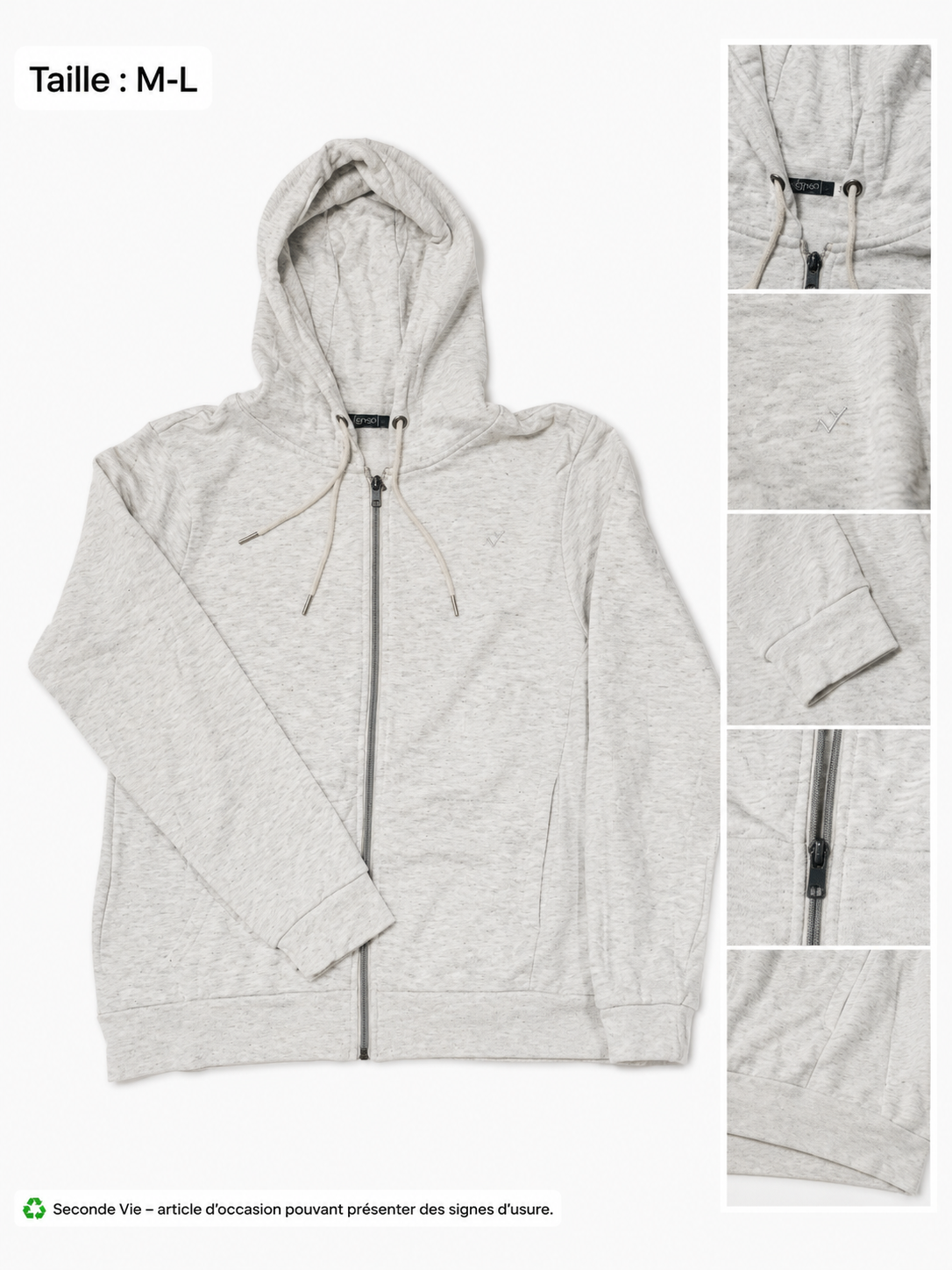 Gilet sweat zippé à capuche gris clair - Taille M-L