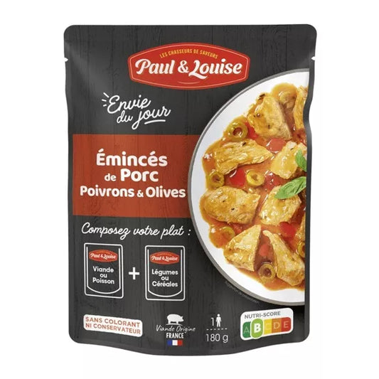 Emincés de porc, poivrons & olives (180g)