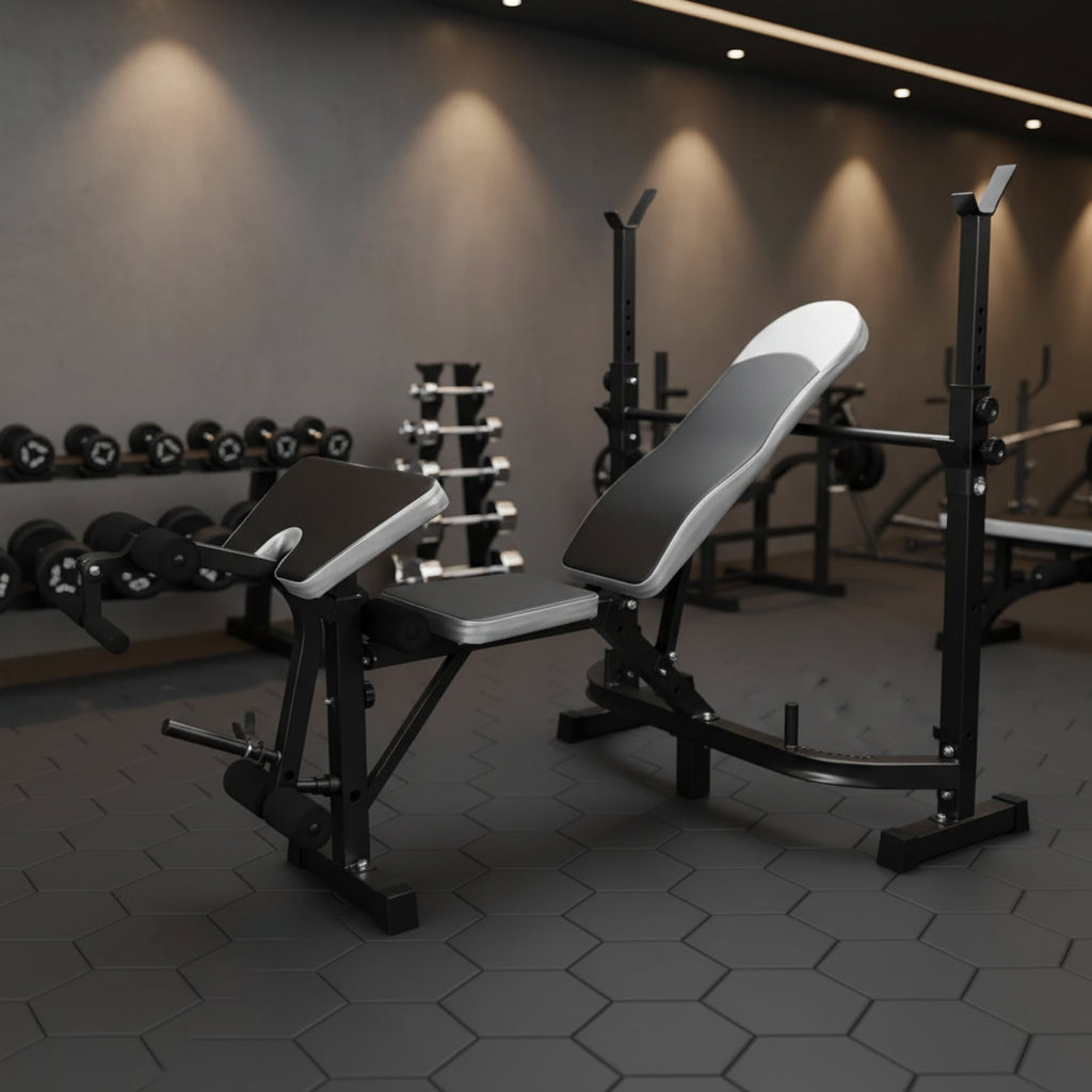 Banc de sport - multifonctionnel - entièrement réglable - pour poids - noir et gris