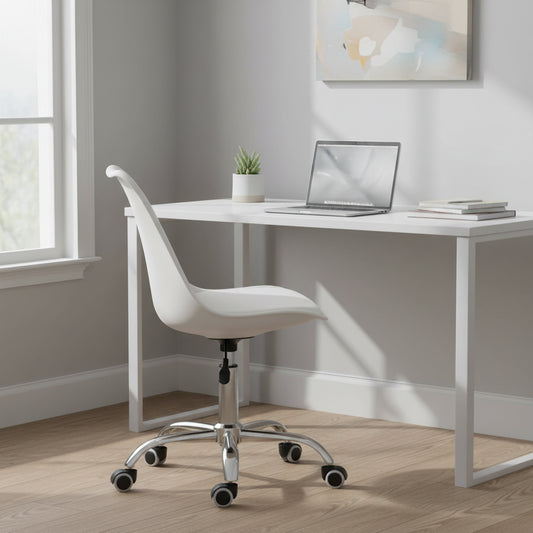 Chaise de bureau ALBA - chaise pivotante à roulettes - réglable en hauteur - blan