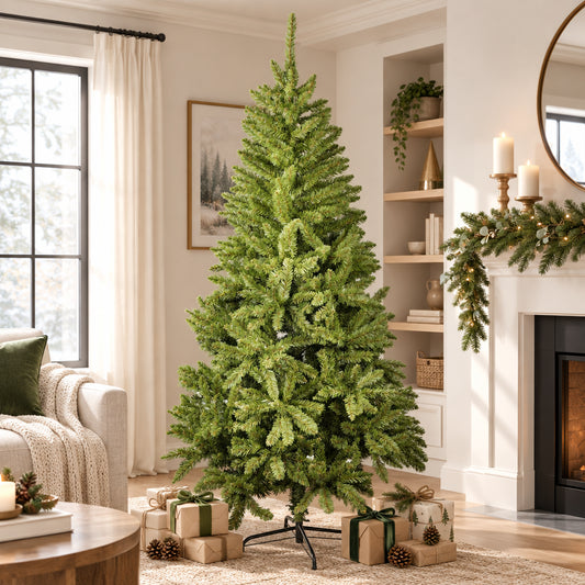Sapin de Noël artificiel - 220 cm - vert épicéa - pied en acier