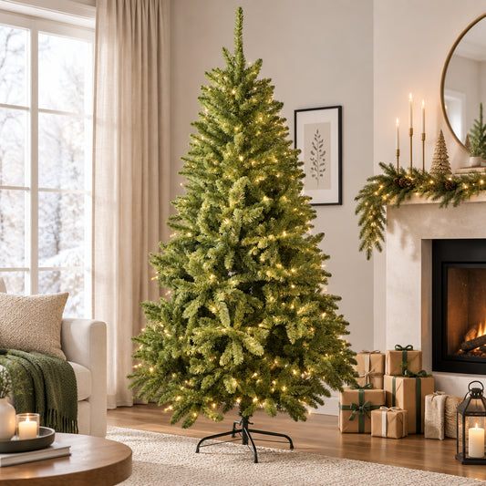 Sapin de Noël artificiel - 240 cm - vert épicéa - pied en acier