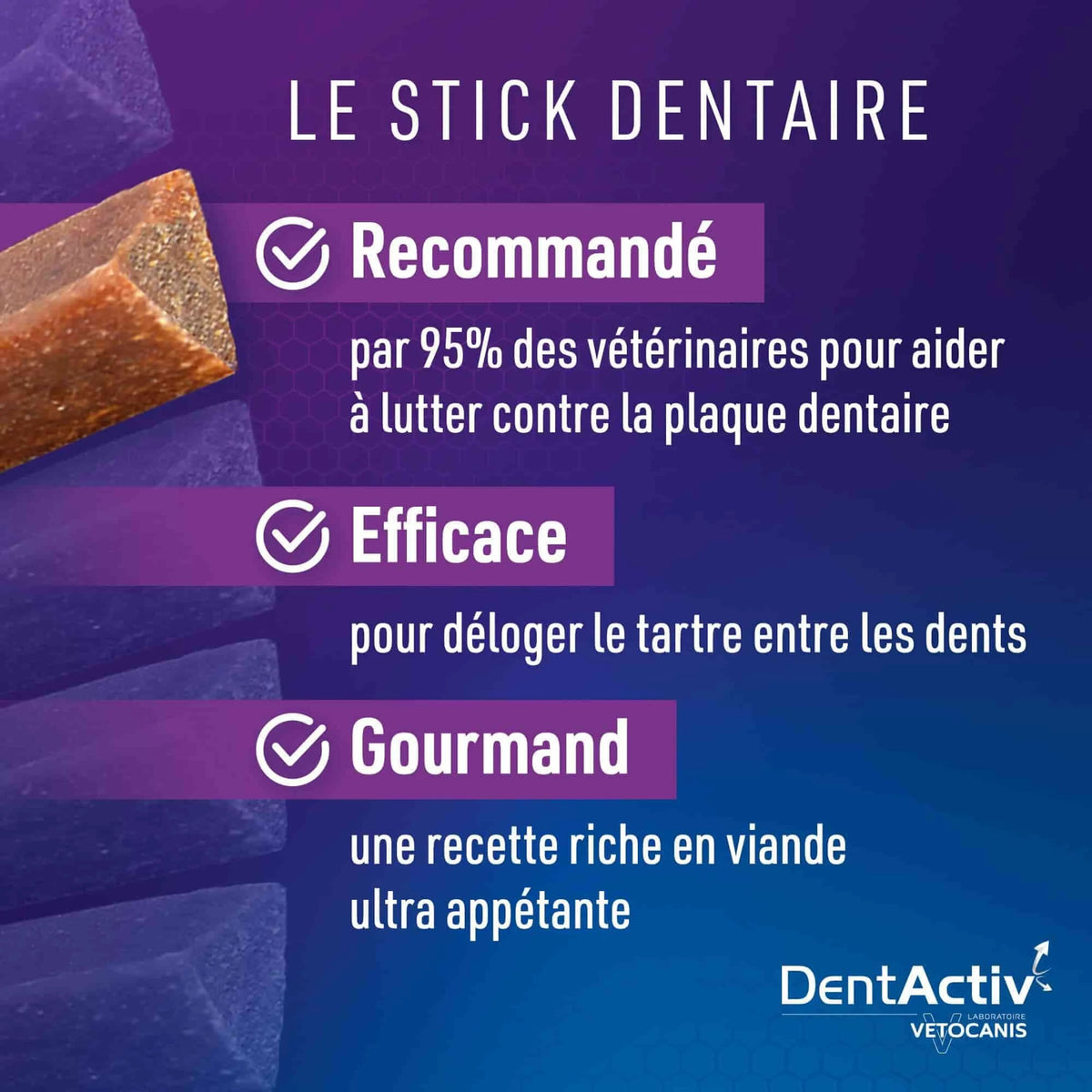 7 Batônnets DentActiv, Hygiène Bucco-Dentaire pour Chien 15kg + / Boeuf