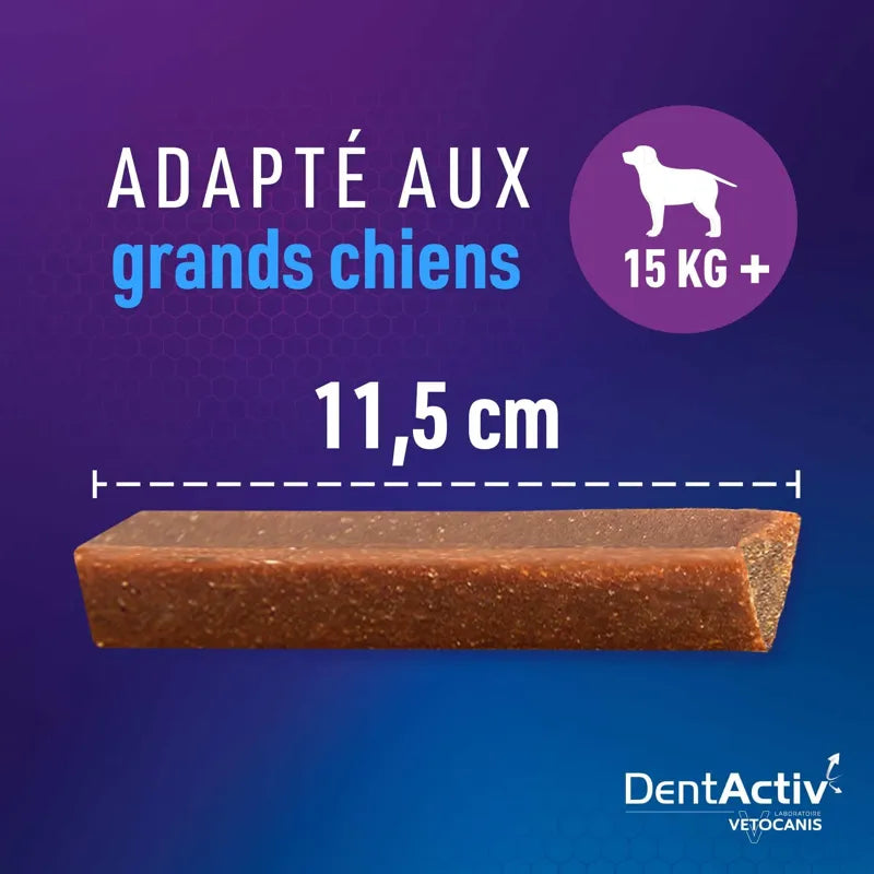 7 Batônnets DentActiv, Hygiène Bucco-Dentaire pour Chien 15kg + / Boeuf