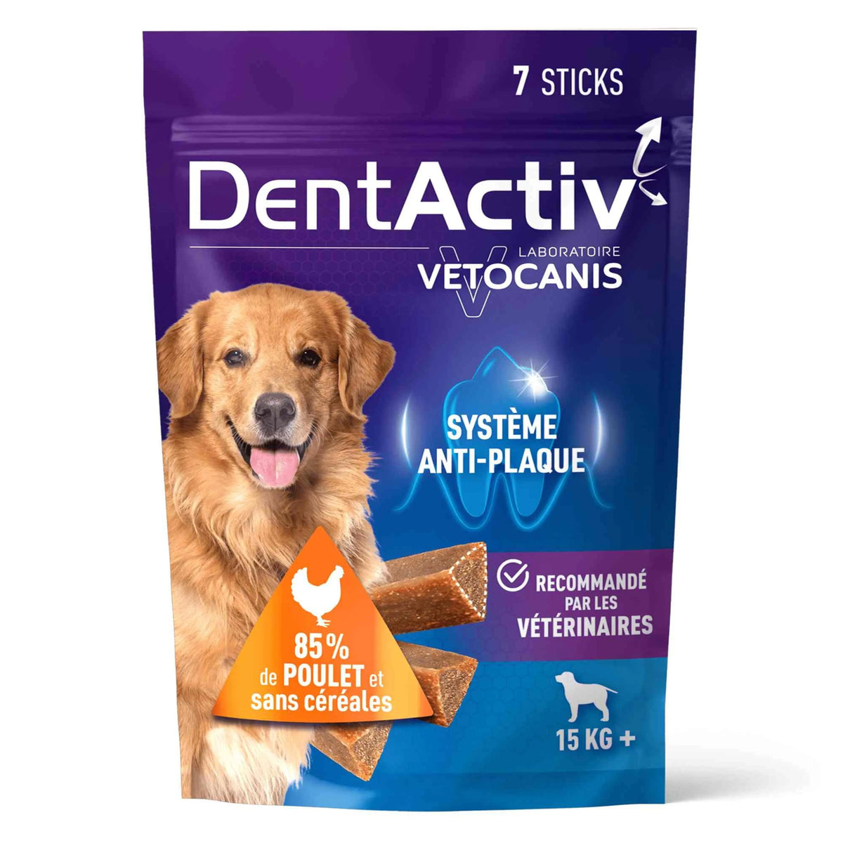 7 Batônnets DentActiv, Hygiène Bucco-Dentaire pour Chien 15kg + / Poulet