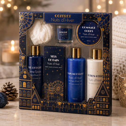Grand Coffret Beauté Nuits d'Hiver – 7 Soins Corps & Bain avec Bougie