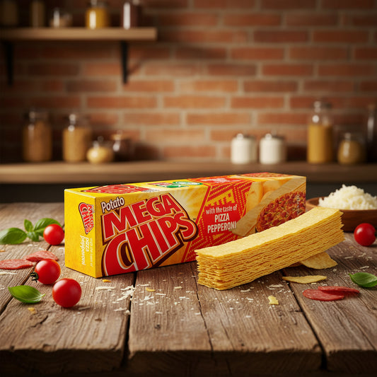 MÉGA CHIPS DE POMME DE TERRE AU SAVEUR DE PIZZA PEPPERONI