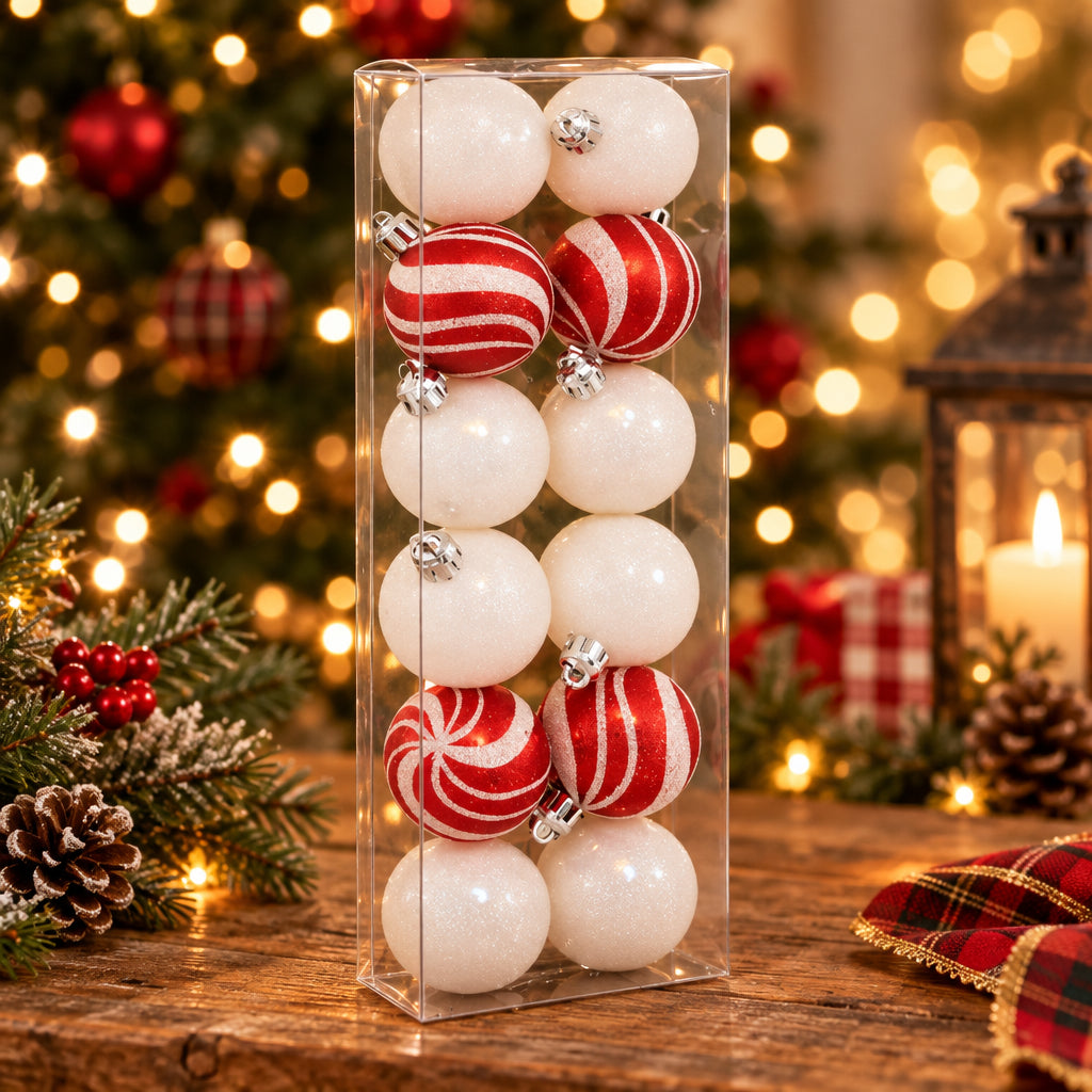 Boule de Noël 40 mm x 12 Rouge / Blanc