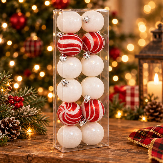 Boule de Noël 40 mm x 12 Rouge / Blanc