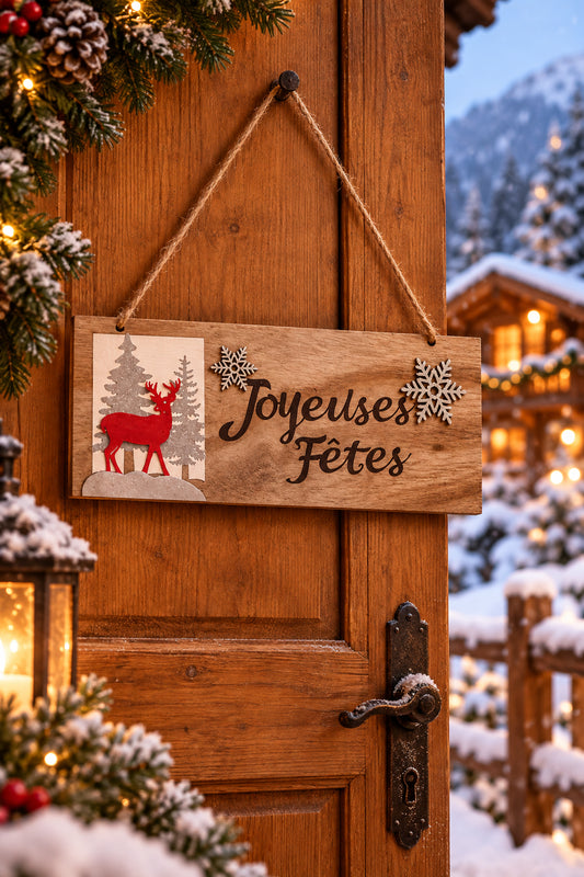 Pancarte Bois Joyeuses Fêtes 30cm