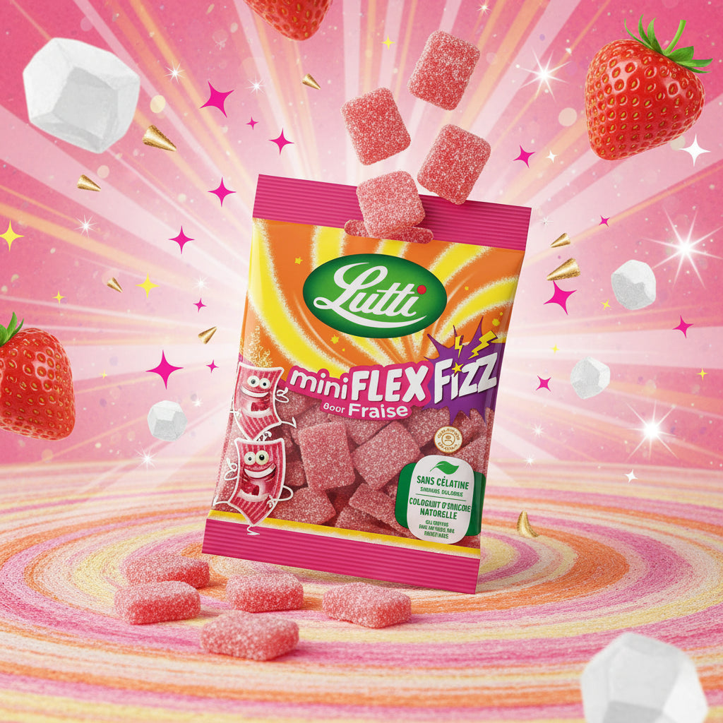 Mini Flex Fizz Fraiz 90g – Bonbons Acidulés Goût Fraise