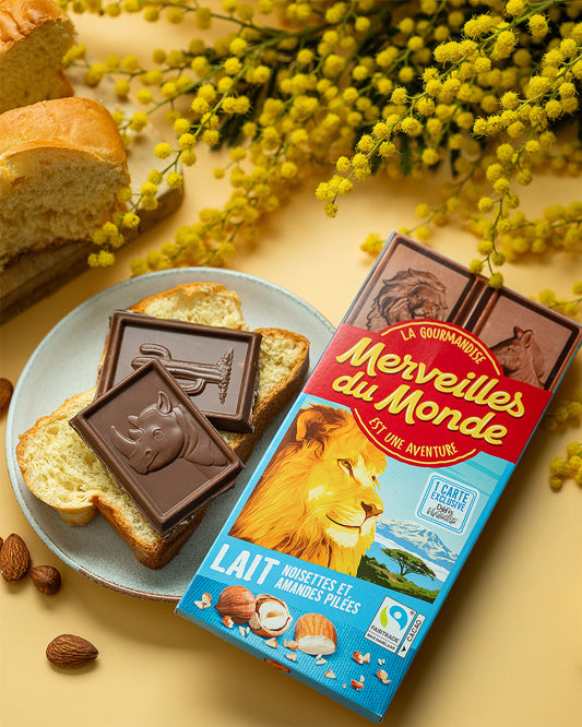 Tablette chocolat Lait, noisettes et amandes pilées - 100g