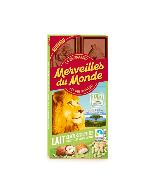 Tablette chocolat au lait, céréales soufflées, noisettes et amandes pilées - 100g