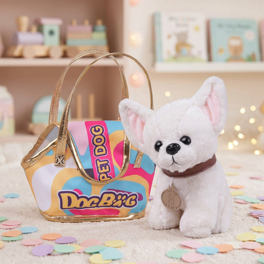 CHIEN CHIHUAHUA EN PELUCHE DANS UN SAC