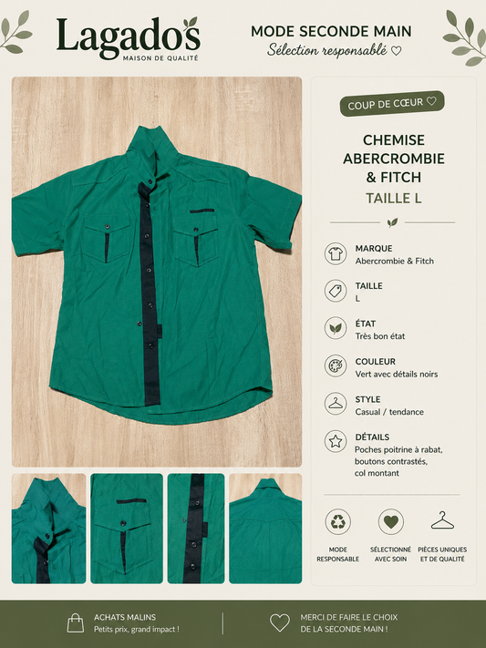 Chemise Abercrombie & Fitch verte à détails noirs - Taille L