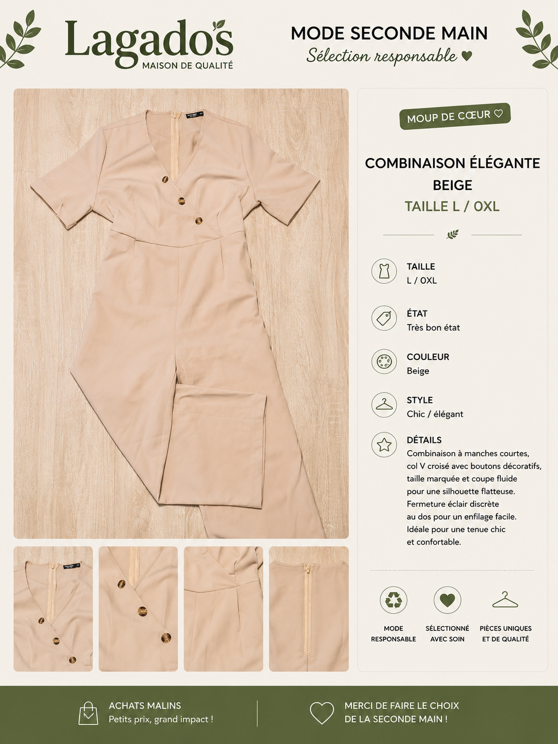 Combinaison pantalon beige - Taille L/0XL