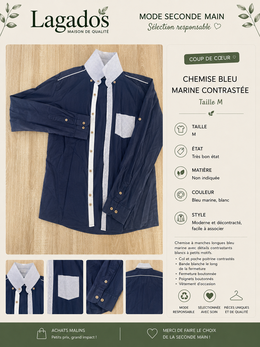 Chemise bleu marine contrastée - Taille M