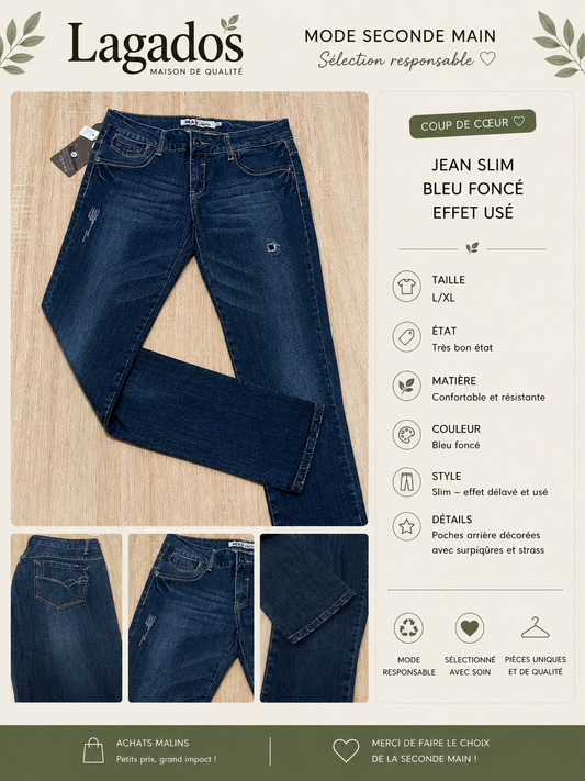 Jean slim bleu délavé effet usé - Taille 40/42