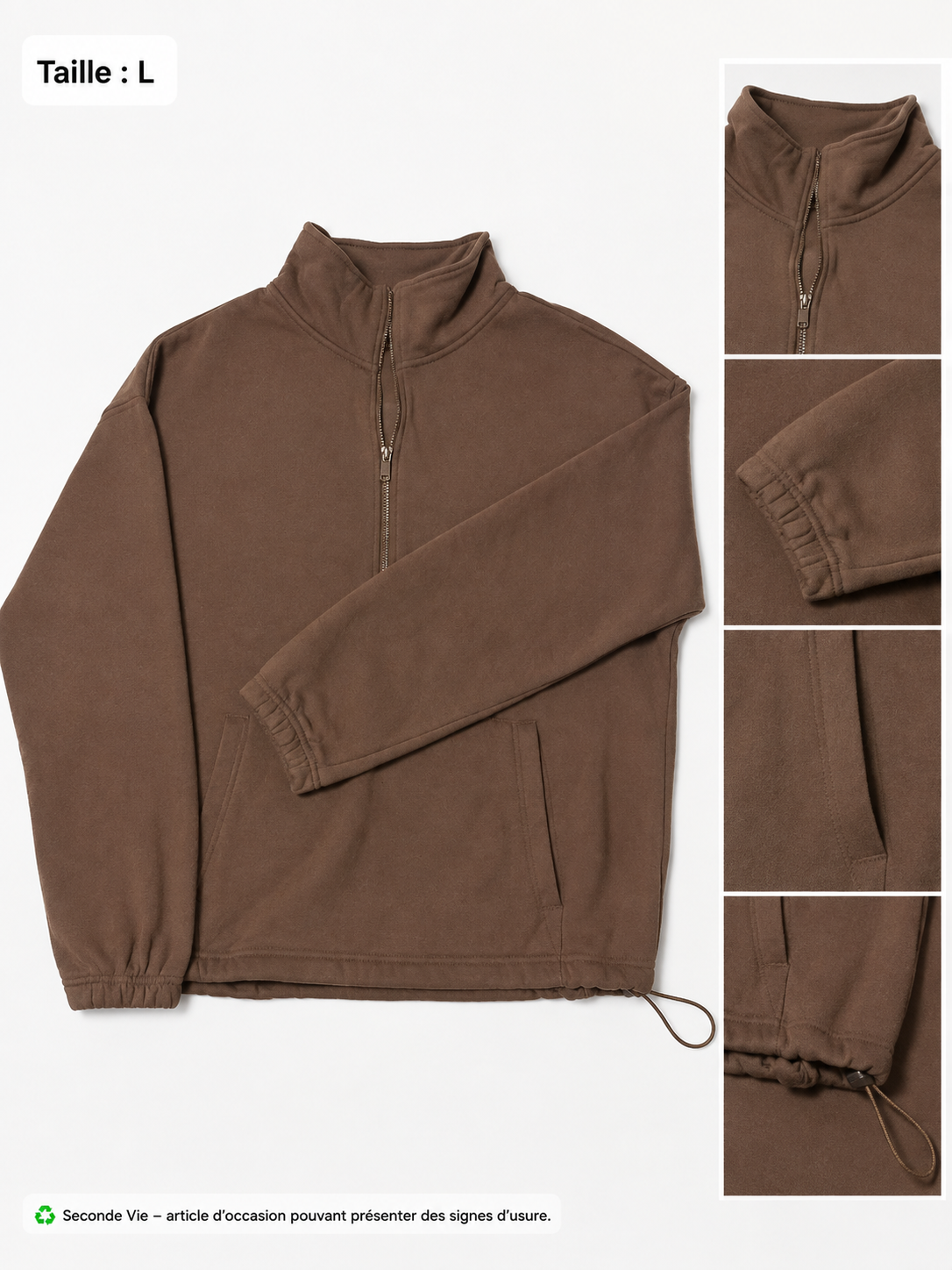 Sweat/veste col montant marron - Taille L