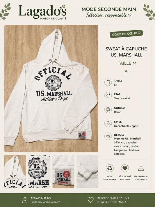 Sweat à capuche US Marshall blanc - Taille M