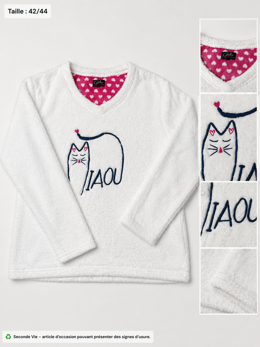 Haut de pyjama polaire "MIAOU" - Taille 42/44