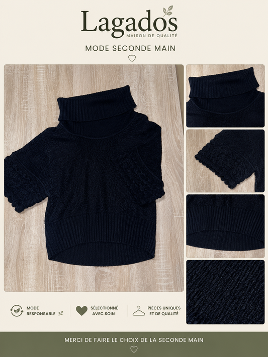 Pull col roulé noir manches courtes - Taille M
