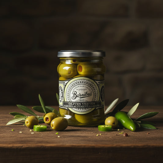 Olives vertes farcies au piment jalapeño - Bornibus (270 g)